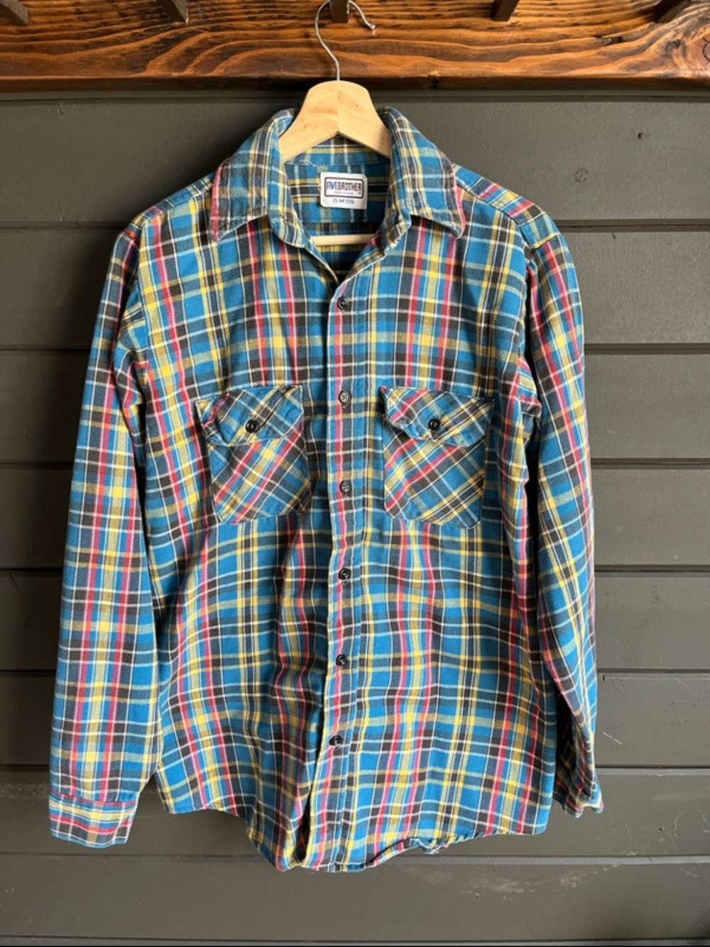 Vintage five Brother Blue Multicolor Plaid Button-Down Shirt